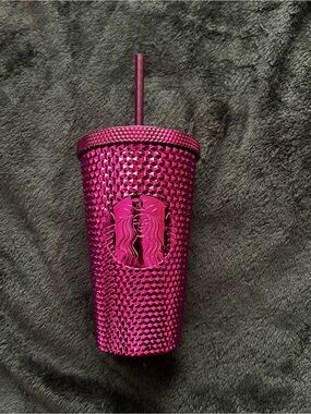 Starbucks Metallic Hot Pink Studded Cold Cup with Matching Lid